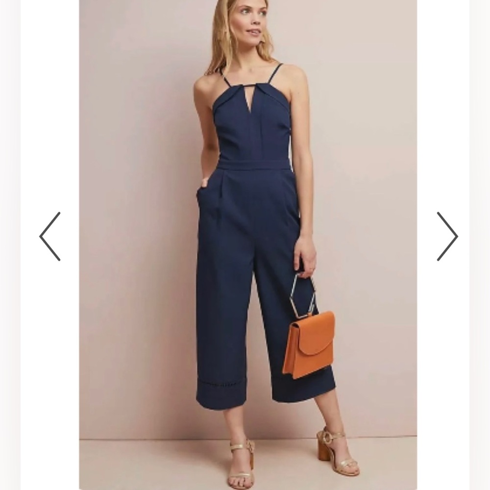 Adelyn Rae cropped wide leg Navy blue jumpsuit